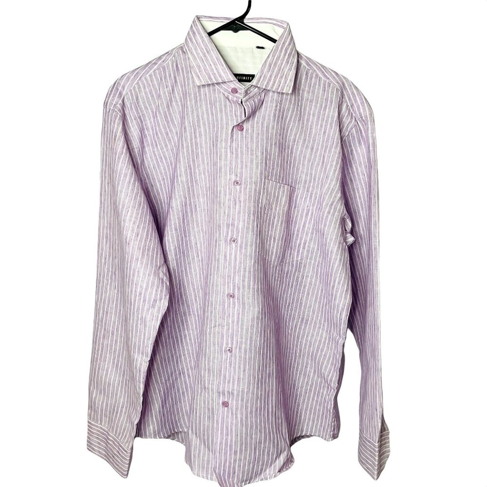 Mens Purple Button Down Shirt Pinstripe Long Sleeve u Size 46 Infinity New